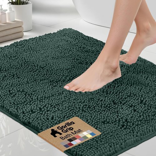 GORILLA GRIP Bath Rug Mat - Soft Absorbent Chenille | Quick Dry Microfiber, 44x26, Hunter Green