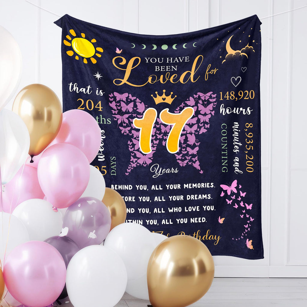 puekrtoa 17th Birthday Gifts for Girls, 17 Year Old Girl Gift Ideas, Birthday Gifts for 17 Year Old Girl, 17 Birthday Decorations for Girls, Best Happy 17th Birthday Blanket 60"X50"