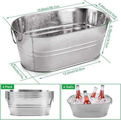 MIVIDE 4 Pack Galvanized Tub 3 Gallon Ice Bucket Large Metal Champagne Drink Bucket with Handles Galvanized Ice Buckets for Parties Mimosa Bar Cocktail Bar