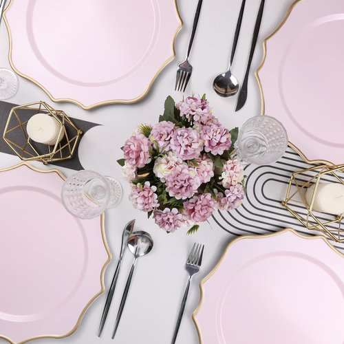 Omuriko Set of 12 Pink Chargers for Dinner Plates, 13 Inch Scalloped Plastic Decorative Table Charge Service Plates for Wedding, Holiday, Thanksgivng, Christmas