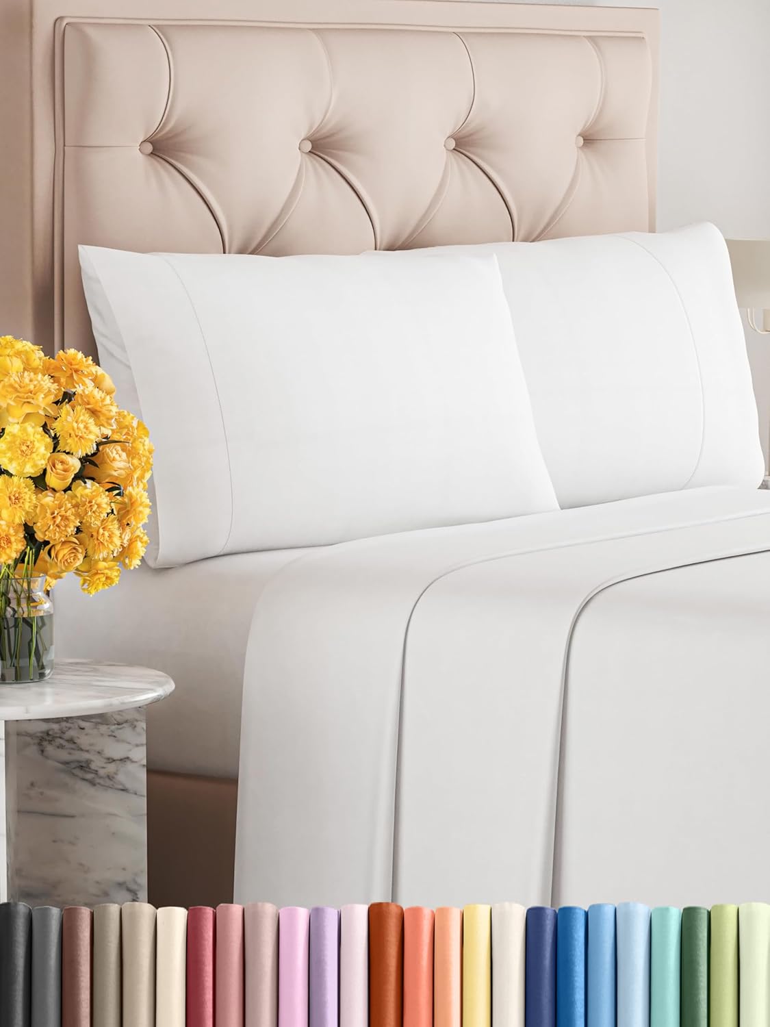 Sleepy Town Queen Size Bed Sheets - Extra Soft & Cooling 4-Piece Set - Deep Pocket Microfiber (White)