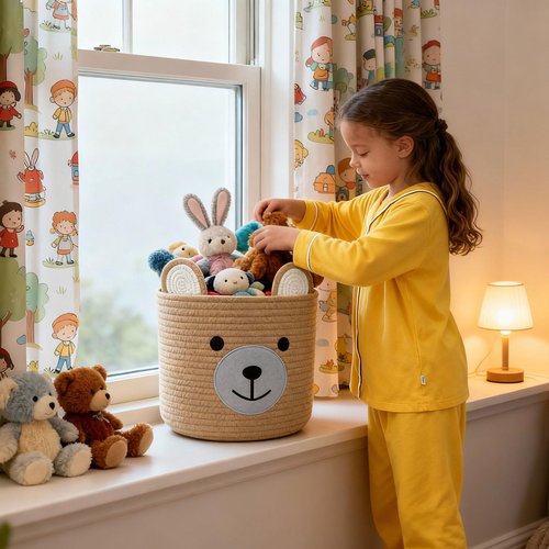 Saiiwnn Bear Basket for Nursery, Baby Shower Basket, Baby Baskets for Storage, Laundry Hamper, Storage Baskets for Children Kids Toy Plant Gift Indoor Corner 10" D x 8" H (Light Khaki)