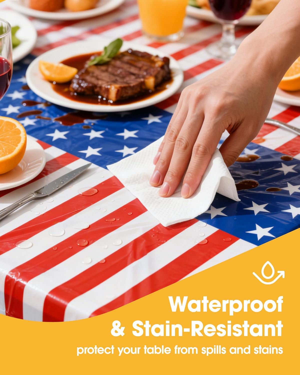 Niuara American Flag Tablecloths - 4 Pack Disposable 54" × 108" Rectangle Covers for Parties & Holidays