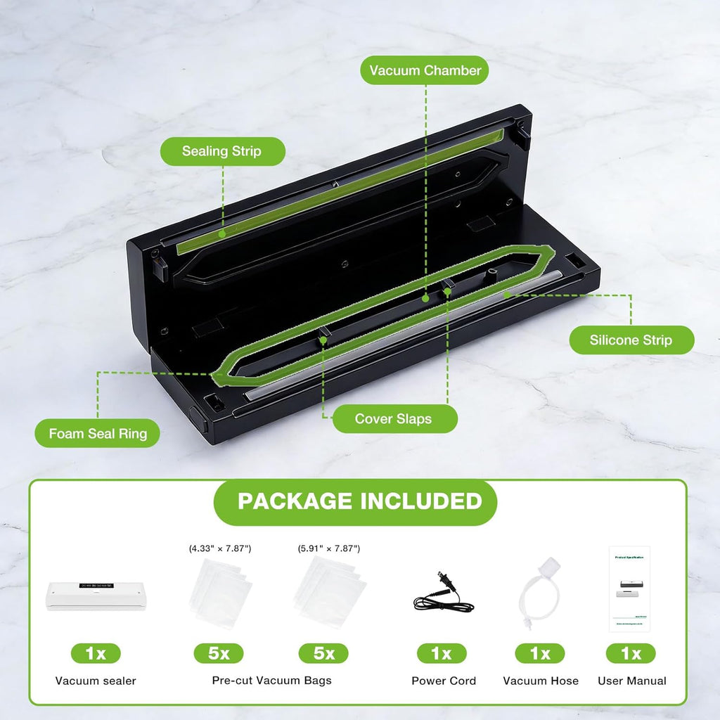 Skiennix Automatic Vacuum Sealer Machine - 5-in-1 Food Sealer with 10 Storage Bags for Moist & Dry Food