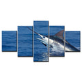 Blue Marlin Fish Wall Decor Ocean Animal Wall Art Large Fish Poster Deep Sea Fishing Picture 5 Piece Painting HD Canvas Print Framed Gifts for Men Decor with Frame Ready to Hang(60''Wx32''H)