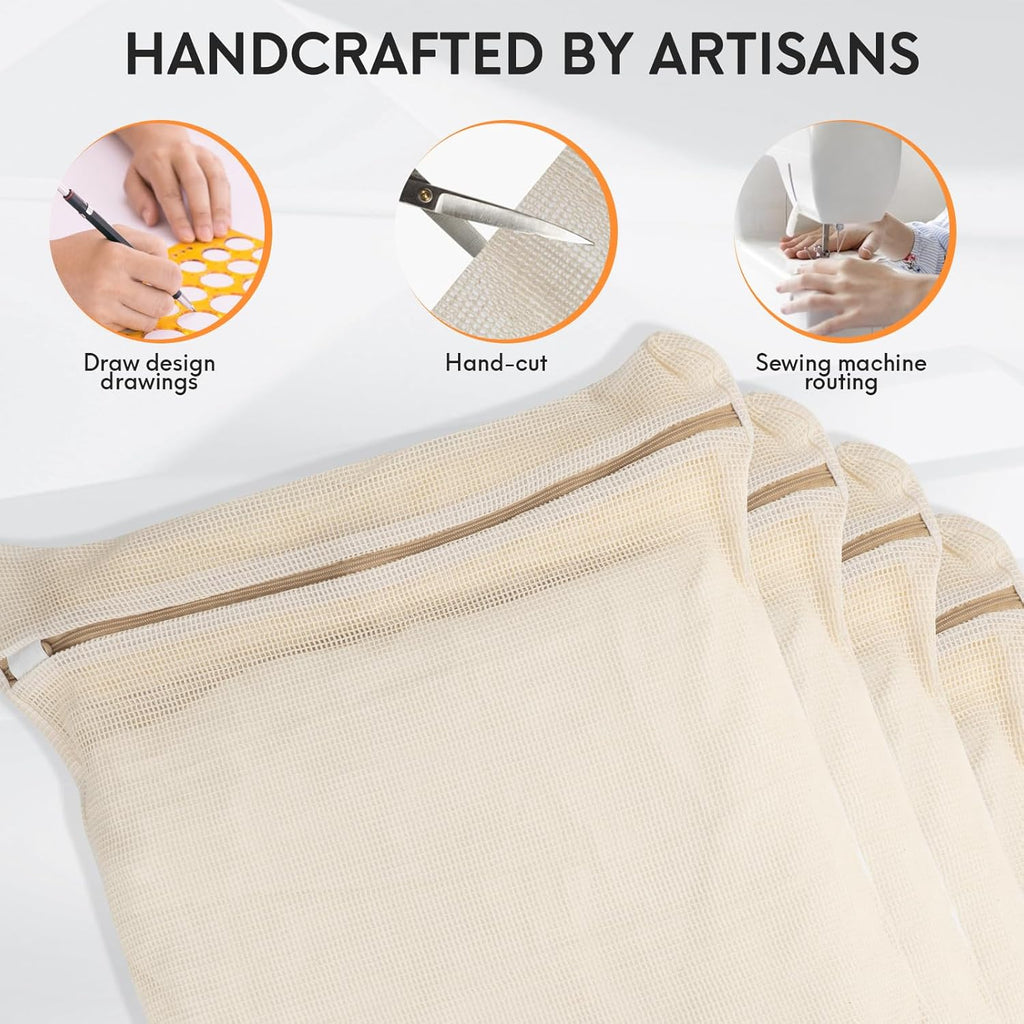 Skiennix 4-Piece Organic Cotton Mesh Laundry Bags - Durable, Breathable Design for Delicate Items