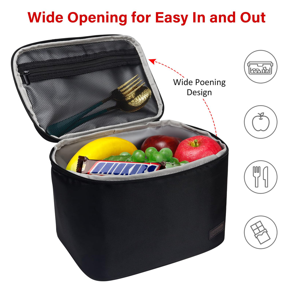 Gloppie Insulated Lunch Bag Lunch Box for Men Women Lunchbox Cooler Bag for Work Picnic, Idea for Gift, Black