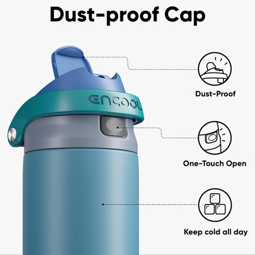 ENCOOL Insulated Water Bottle - Leakproof Dual-Sip Design | Keeps Drinks Cold All Day, 24 oz, Teal Blue