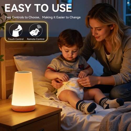 Auxmir LED Night Light - Touch & Remote Control Dimmable Tabletop Lamp | 13 RGB Colors, Rechargeable, Portable for Kids & Nursery