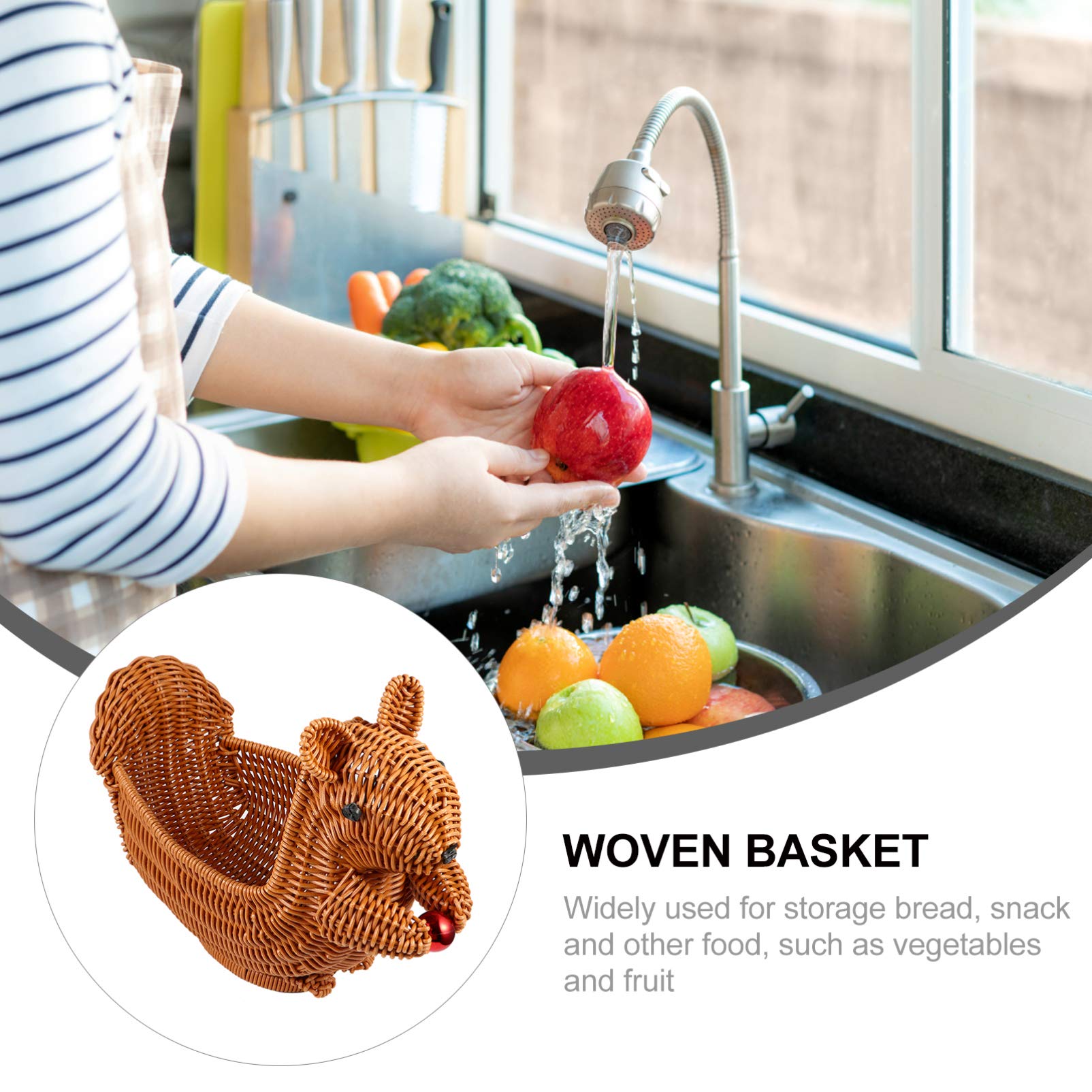 Cabilock Squirrel Fruit Basket 11 Inch Rattan Woven Decorative Bowl for Kitchen Counter Snack and Fruit Holder Living Room Display