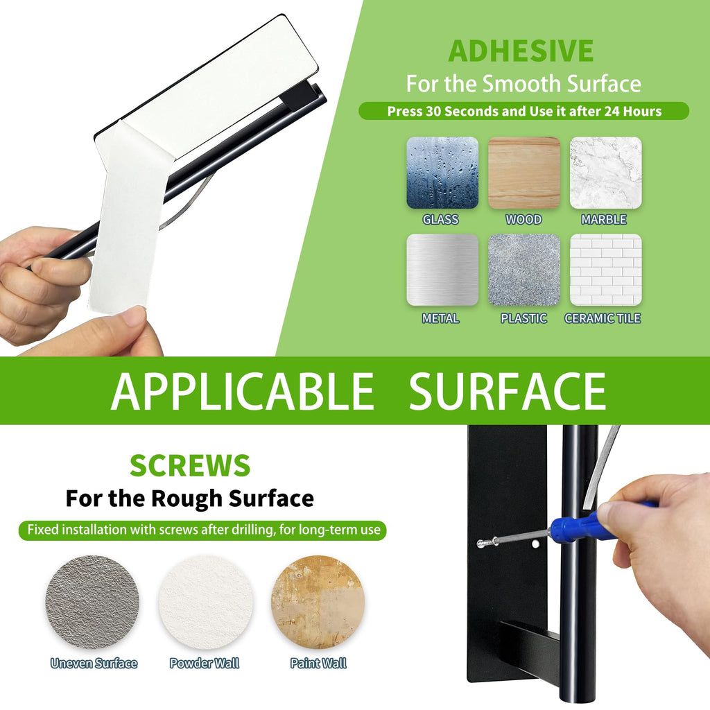 Paper Towel Holder Under Cabinet, Single Hand Operable Tearing Off Paper Towels with Damping Effect, Both Available in Adhesive and Screws, Stainless Steel (Black)