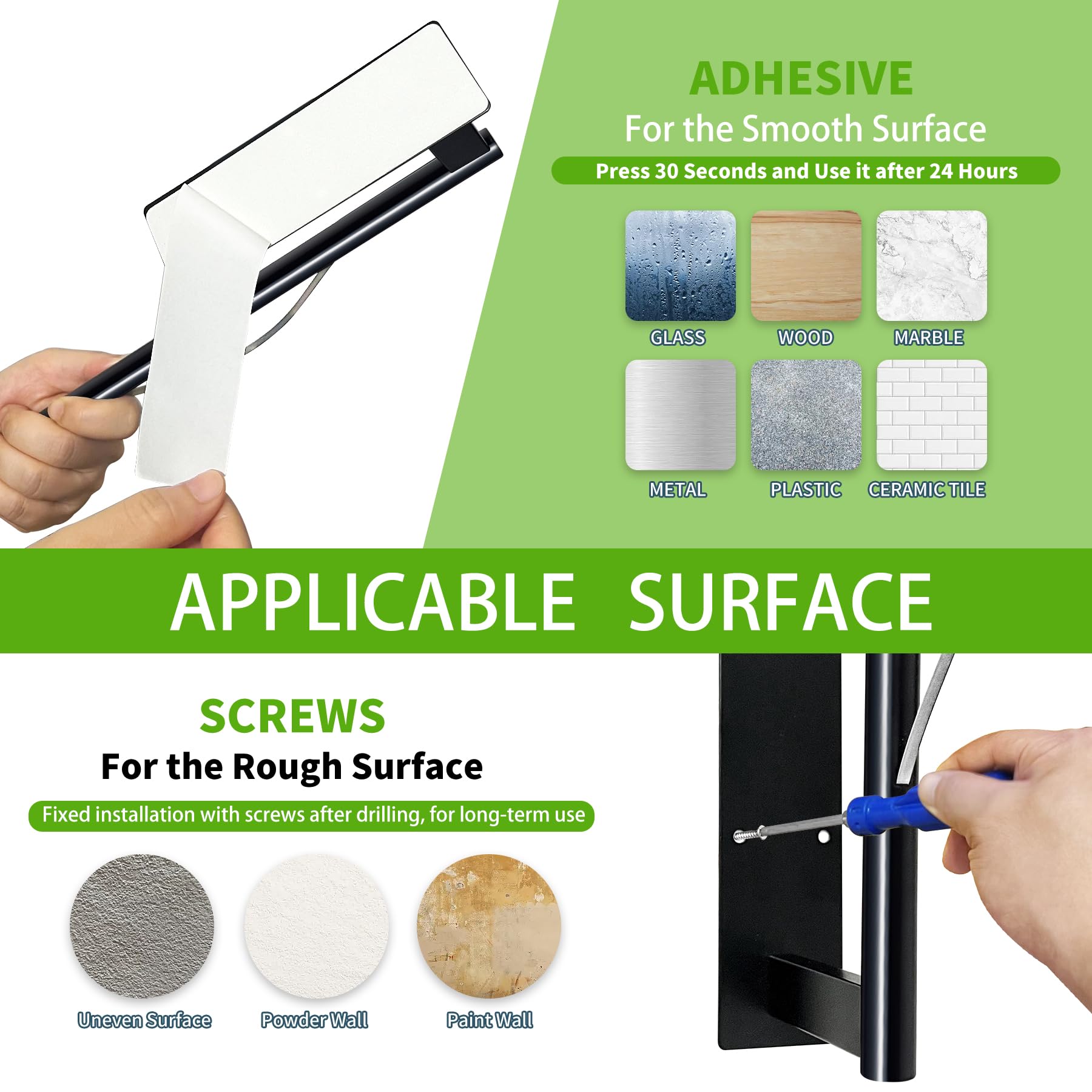 Paper Towel Holder Under Cabinet, Single Hand Operable Tearing Off Paper Towels with Damping Effect, Both Available in Adhesive and Screws, Stainless Steel (Black)