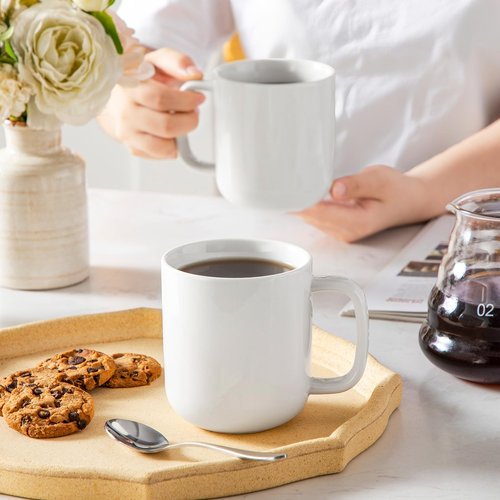 vancasso Porcelain Coffee Mugs Set, 16 oz Ceramic Coffee Cups for Americano Hot Tea Iced Coffee Cold Brew Cocoa Milk Mugs Set of 6, Dishwasher & Microwave Safe, White