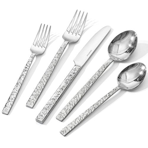 KINGSTONE 40 Pcs Hammered Silverware Set for 8, 18/10 Stainless Steel Heavy Duty Flatware Set, Tableware Cutlery Utensil Sets for Home Restaurant Dishwasher Safe