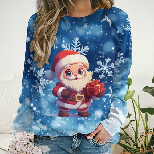 LOAIHA Christmas Sweatshirts - Women's Long Sleeve Graphic Pullover with Tree & Snowman Design