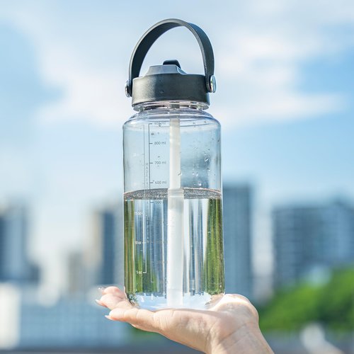 OLDLEY 32 oz Clear Water Bottle with Straw,Tritan BPA-Free, Wide Mouth, Leak Proof - for Gym, Travel, Home, School, Office (Clear)