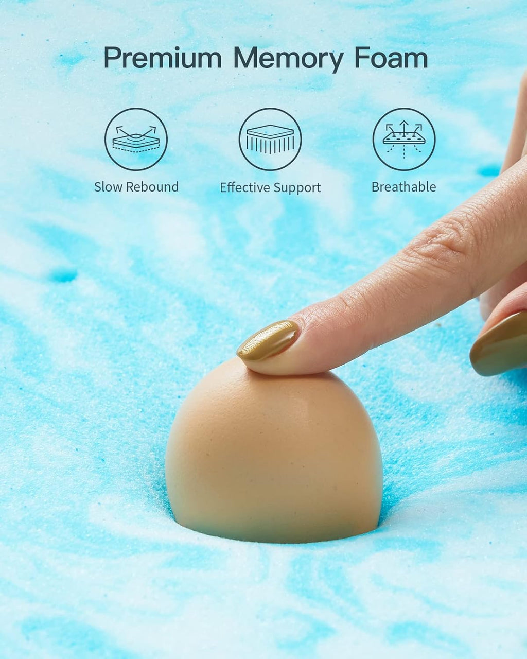 Perlecare 3-Inch Queen Memory Foam Mattress Topper - Cooling Gel Infused for Pressure Relief | CertiPUR-US® Certified, Blue
