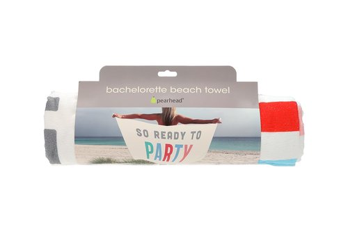 Pearhead Ready to Party Beach Towel, Bachelorette Party Decor, Bride to Be Accessory, Bridal Shower Gift