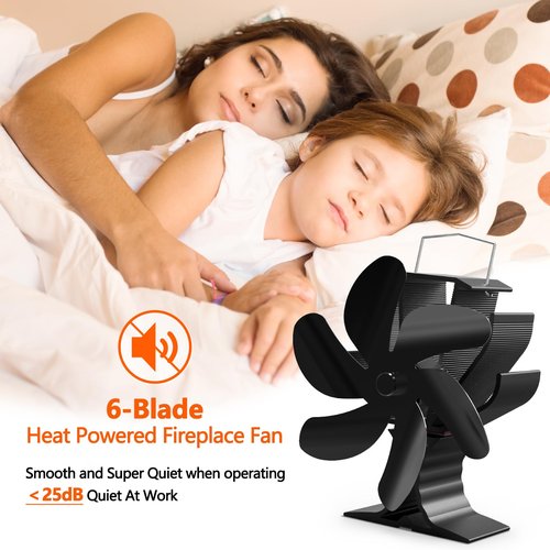 HIDALIFE Wood Stove Fan for Heater, Heat Powered Fireplace 6 Blades Fan with Bracket Compatible for Heater,Thermal Tent Heater Fan for Camping Propane Heater with Magnetic Thermometer