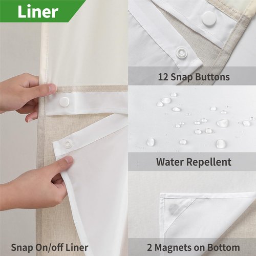 eachope Stall No Hooks Needed Linen Textured Shower Curtain with Snap-in Fabric Liner Set,Hotel Luxury Decor Shower Curtains for Bathroom,Waterproof & Washable,60Wx74H,Cream