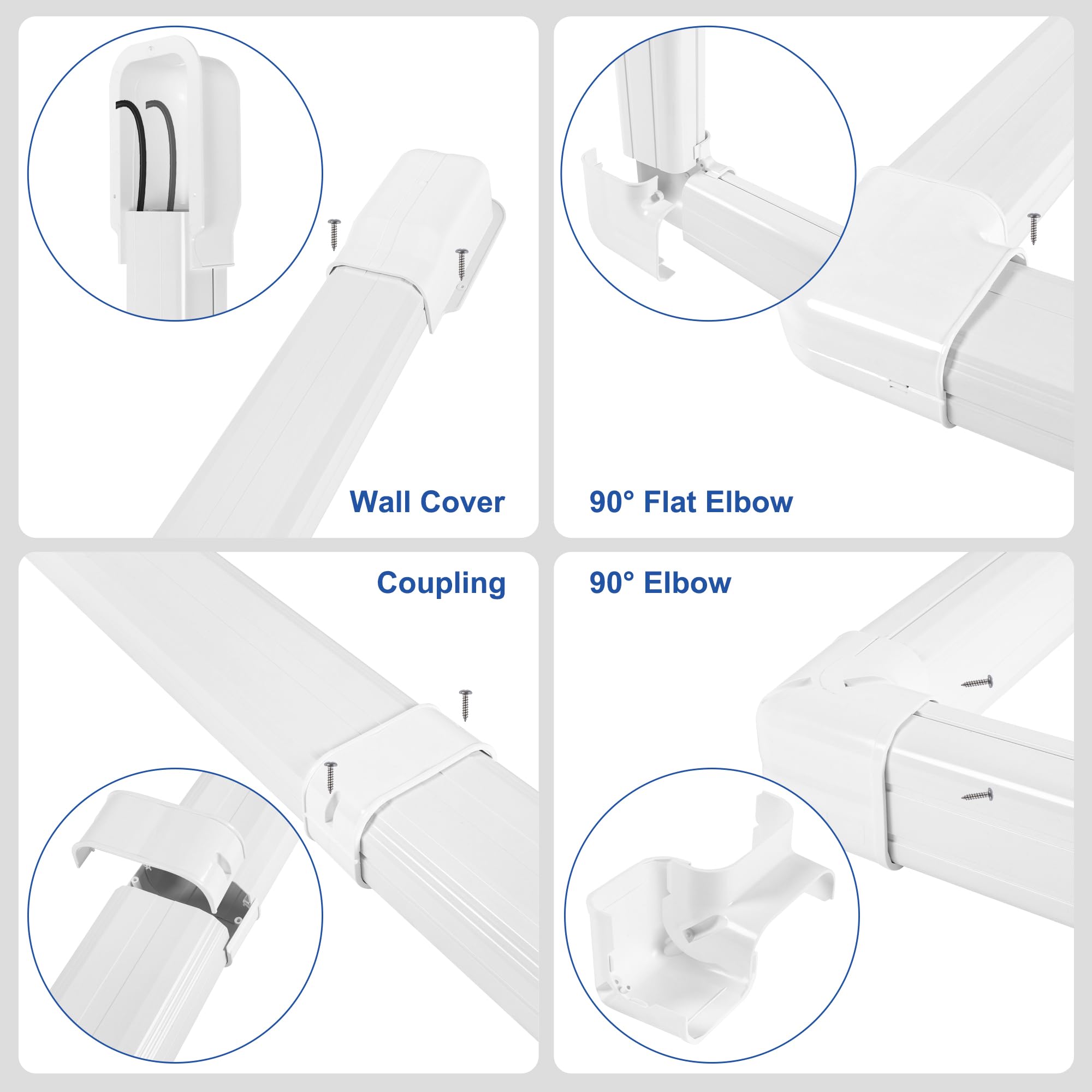 KuriProtect 4”W 16.5Ft Decorative PVC Line Set Cover Kit for Mini Split Lineset Cover Kit for Air Conditioner & Heat Pump (White)