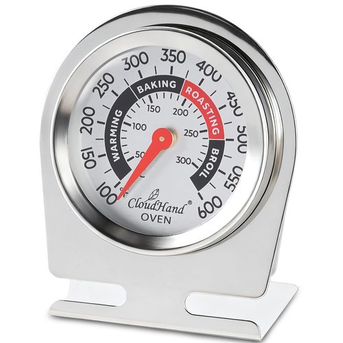 CloudHand Oven Thermometer, 2 Inch Stainless Steel Baking Thermometer for Oven and Grill, Dual Scale 100–600°F / 50–300°C, Hang or Stand Design with Clear Dial and Color Zones
