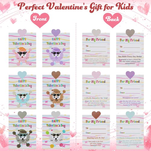 Fopxuni Valentines Day Cards and Gifts for Kids School 24 Pack Cartoon Plush Keychain Set Classroom Exchange for Students with Stuffed Toys