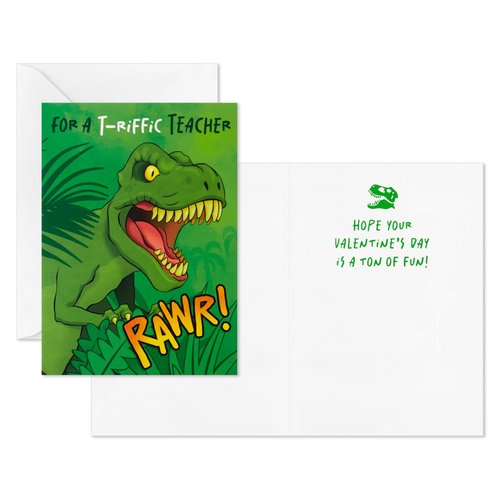 Hallmark Dinosaur Valentine's Day Cards for Kids with Pop Up Mailbox for Classroom Exchange (1 Box, 32 Cards, 1 Teacher Card, 33 Envelopes,)