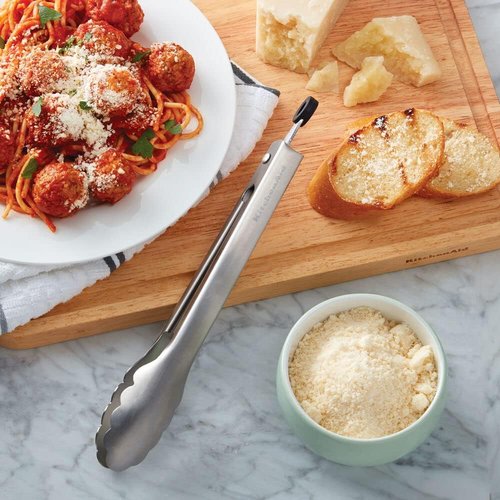 KitchenAid Stainless Steel Serving Tongs - 9 Inch with Secure Lock & Hang Hook, Durable Design