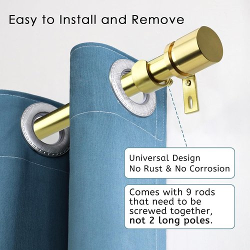 Byondeth Curtain Rods - Adjustable 16 to 144 Inches | 1 Inch Diameter with Elegant Gold Aluminium Finials