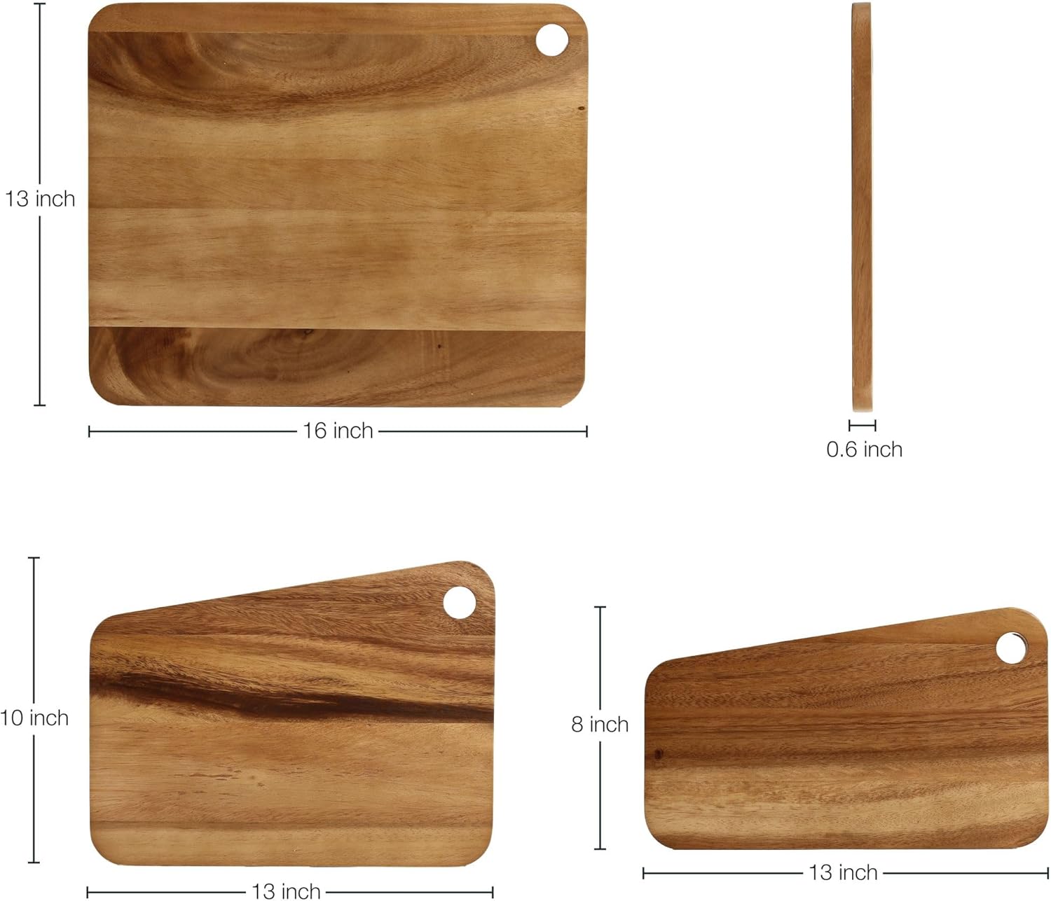 Sango Acacia Cutting Board Set - 3-Piece Slant Edge & Hanging Holes | Stackable, Reversible, Non-Toxic