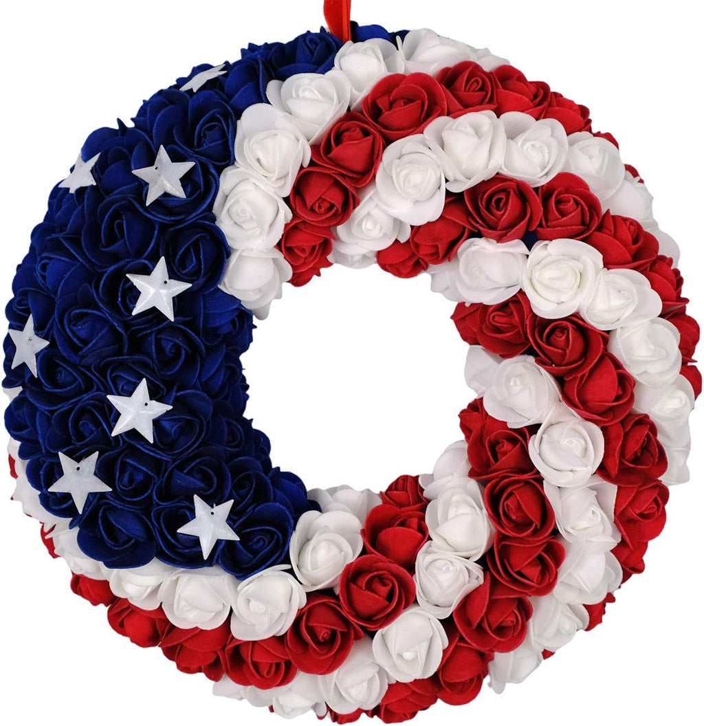 Skiennix Patriotic Americana Wreath - Handcrafted Boxwood Decoration for July 4th | Blue