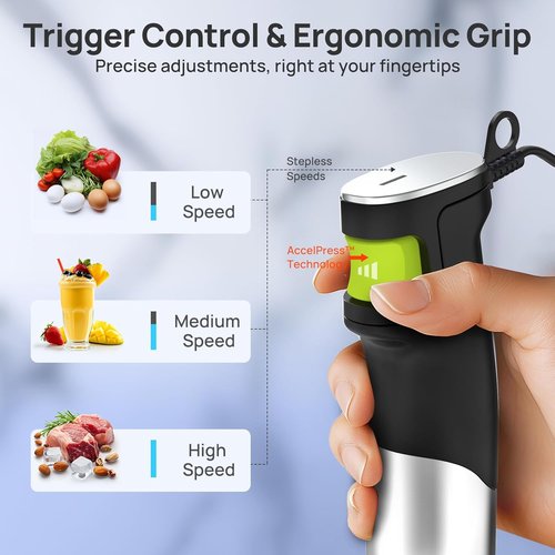 Consciot 10-in-1 Immersion Blender - 1100W Stainless Steel Shaft with Speed Control & Accessories
