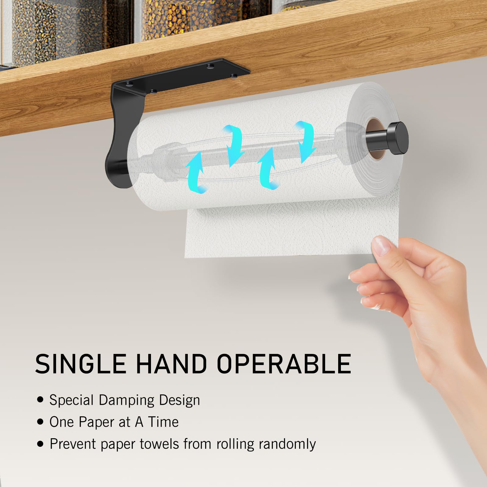 SetSail Paper Towel Holder Under Cabinet Easy Tear Wall Mount Self-Adhesive or Drilled for Kitchen Bathroom Black 2 Packs
