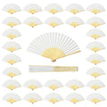 Coucoland 100 Pcs White Bamboo Folding Handheld Fan Hand Fan for Wedding Home Decoration Party Favors Bridal Dancing Party