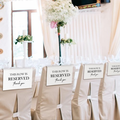 ChissNook Reserved Seating Chair Signs, This Row Is Reserved Pew Cloths Seating Placeholder for Church Pews, Wedding Decorations for Reception Parties Celebrations Event Meetings (White, 4 PCS)