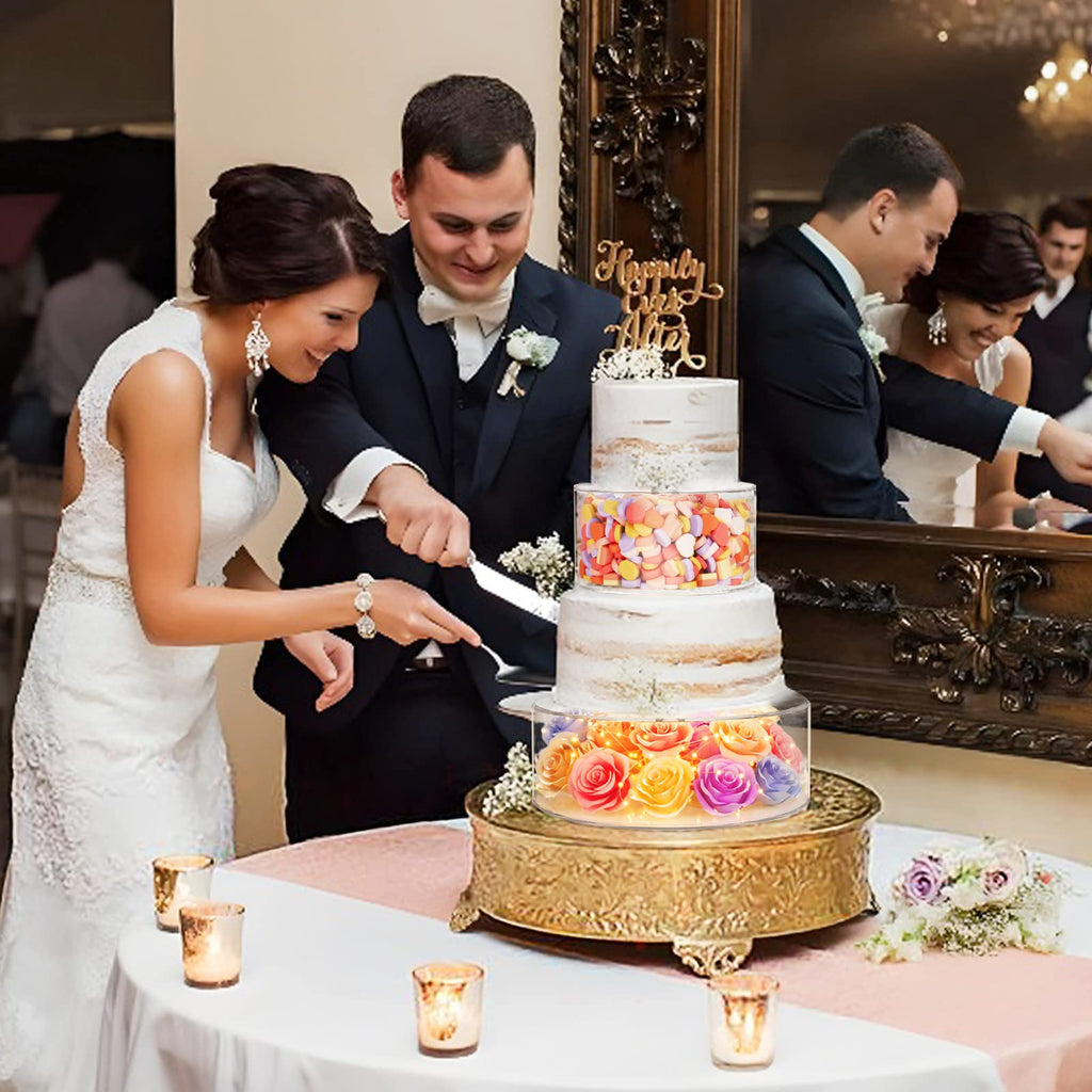 NPPLUS 2PCS Acrylic Fillable Cake Stand Cake Riser Cake Tier, Round Cylinder Display Riser Display Box, Decorative Centerpiece for Wedding Birthday Party (12" Dx4 H inch, 8" Dx4 H inch)