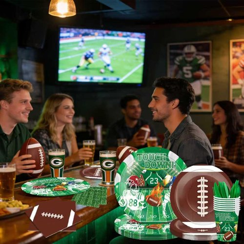 Xionpe 168 PCS Football Disposable Tableware Set, Football Party Supplies with Plates, Cups, Napkins, Cutlery (Forks, Spoons, Knives), Serves 24 Guests for Game Day, Birthday & Tailgate