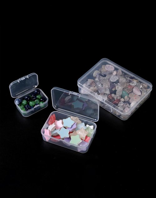 LJY 28-Piece Plastic Storage Container Set - Clear Rectangular Bins with Lids for Jewelry & Beads