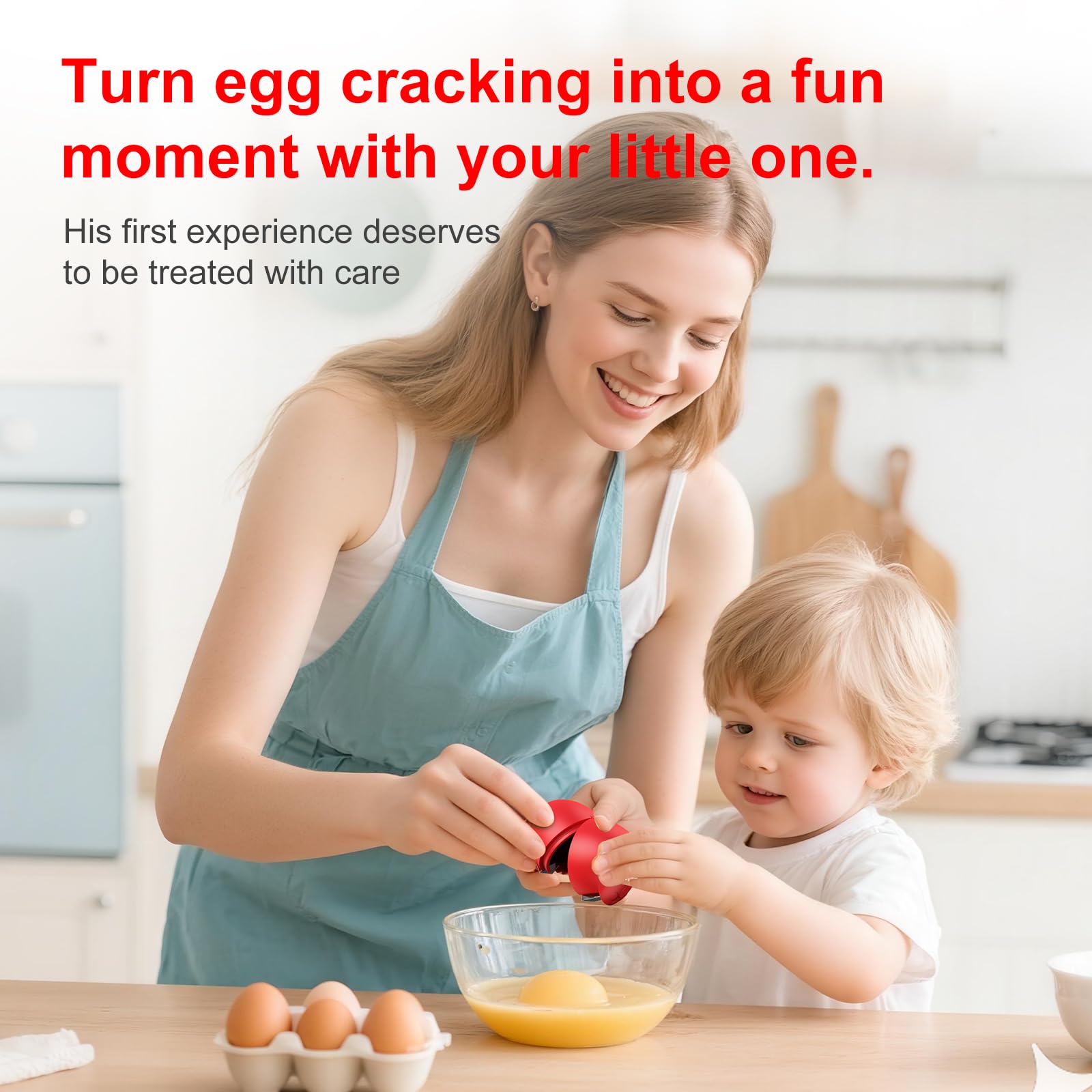 PowCube Egg Cracker, Silicone Egg Shell Opener, Cute Egg Shaped Design, Opens Eggs with Ease, A Little Happiness Boost for Your Kitchen. (Color: Red, 1-Pack)