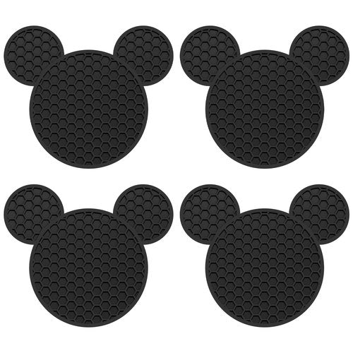 Mouse Ears Silicone Coasters Non-Slip Black Coasters for Hot or Cold Drinks, Beer, Coffee, Anti-Overflow Tabletop Protection Christmas Birthday Wedding Housewarming Home Decor Gifts