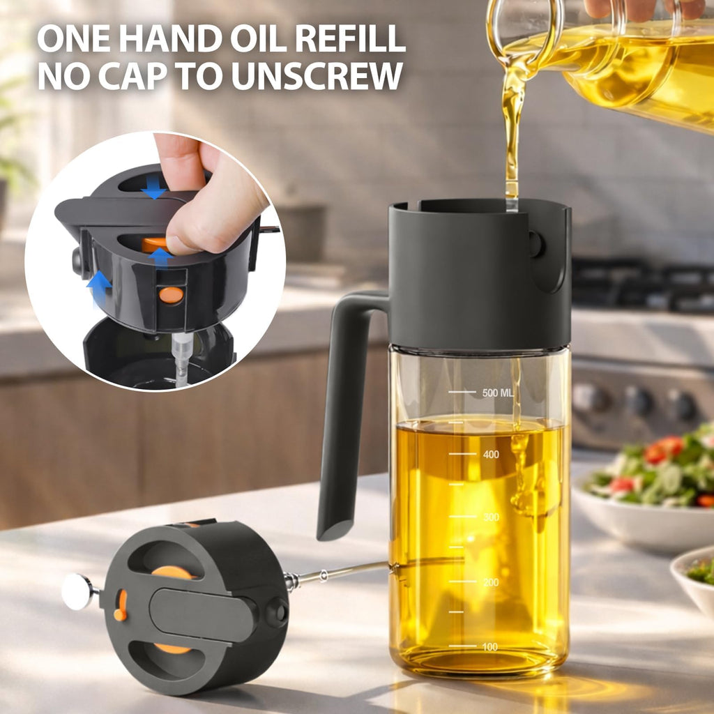 Costop Oil Sprayer for Cooking, 2025 Large Advanced Olive Oil Dispenser Bottle,500ml/17oz Glass Olive Oil Sprayer,2 in 1 Even Spray with Portion Control for Kitchen, Air Fryer, Salad, BBQ - Yellow