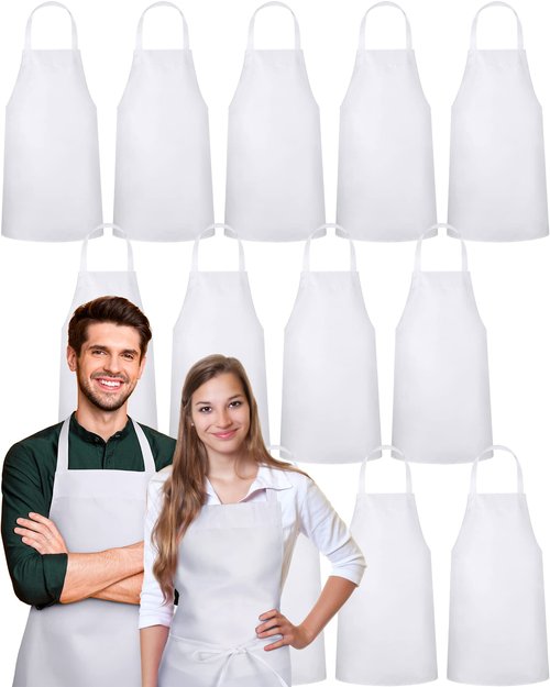 Foaincore 36 Pack Bib Aprons Bulk Plain Aprons for Man Woman Adult Unisex Apron Machine Washable Adjustable Bib Apron(White)