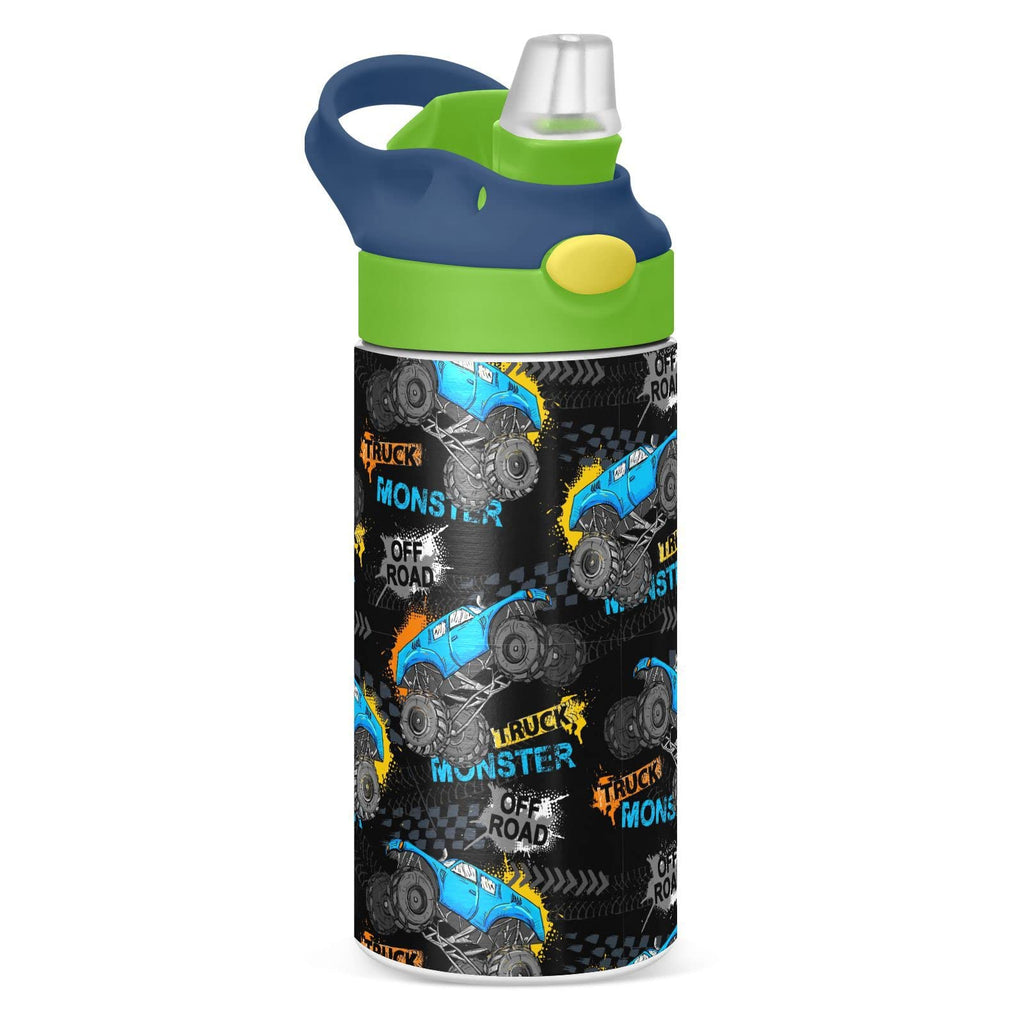 Monster Truck Tires Insulated Stainless Steel Water Bottle for Kids Toddlers Steel Cup with Straw & Handle Kids Cups for Boys Girls School Office Travel Sports Gym