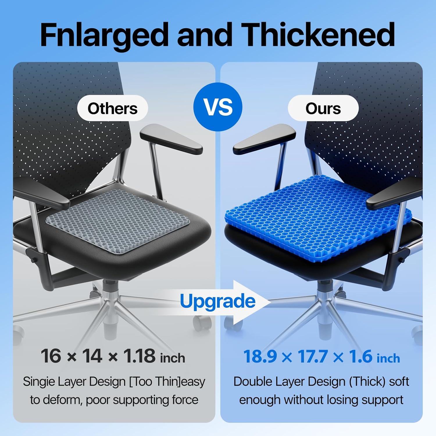 Skiennix Gel Seat Cushion - Super Large & Thick Cooling Honeycomb Design for Office & Home Use