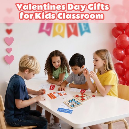 NAXYAN Valentines Day Cards for Kids School-24 Packs Valentines Gifts for Kids Classroom with Wooden Tic Tac Toe Valentine Gifts for Class Exchange Valentine's Party Favors