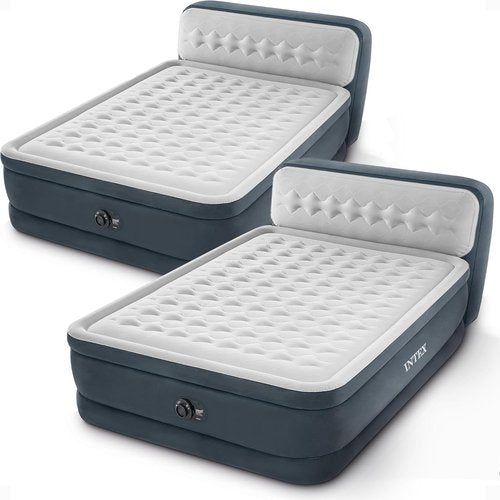 Intex Dura-Beam Deluxe Queen Air Mattress - 18-Inch Height with Built-in Electric Pump & Plush Headboard