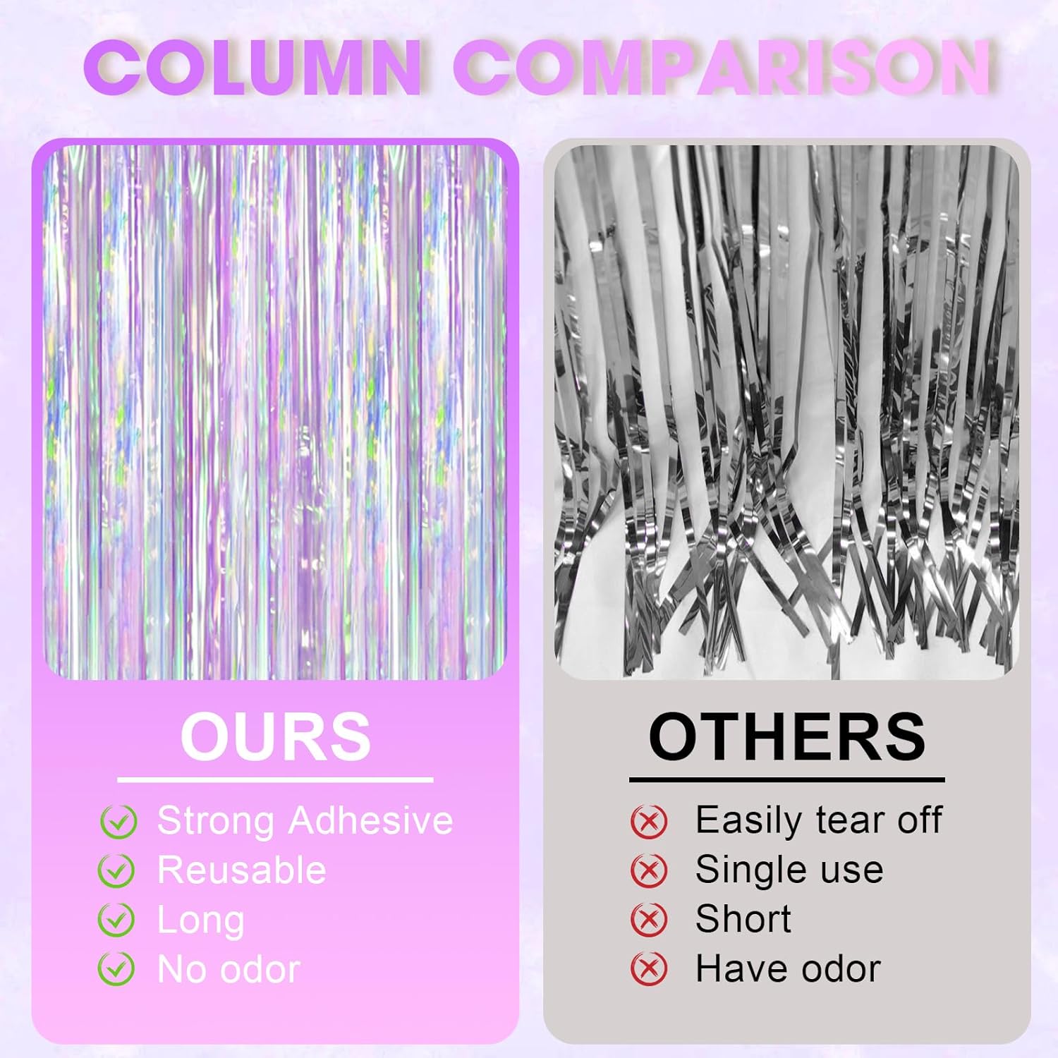 Voircoloria Iridescent Purple Foil Fringe Curtains - 2 Pack Tinsel Streamers for Party Decor | Mermaid Backdrop for Birthdays & Showers