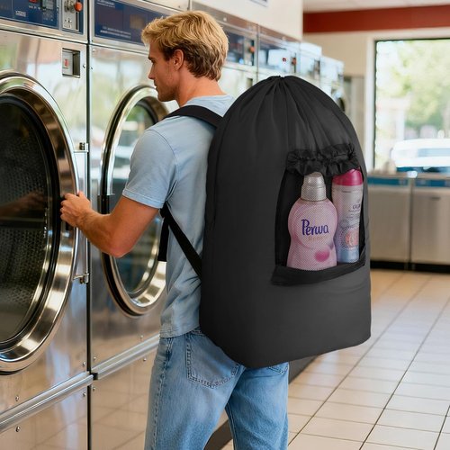Lifewit Laundry Bag, Extra Large Laundry Backpack with Shoulder Straps and Mesh Pocket for Laundromat, Heavy Duty Laundry Bag Backpack for Dirty Clothes for College Dorm/Travel/Apartment, 90L, Black