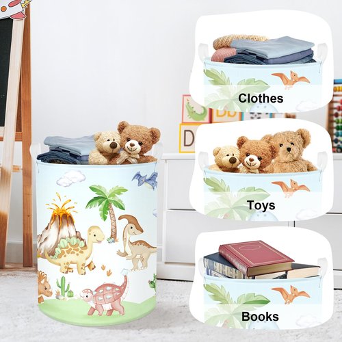 HUUMONSS Dinosaurs Baby Laundry Hamper Collapsible Clothes Kids Storage Basket Palm Tree Large Boys Girls Gift Toy Box Bin for Nursery Room, Blue, 63L
